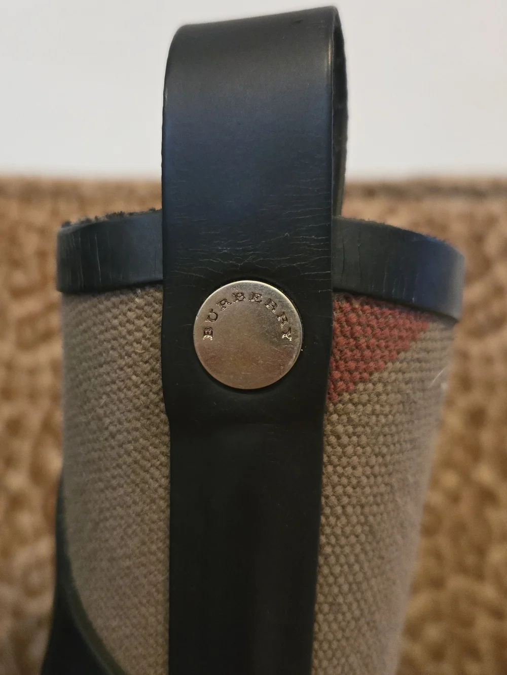 Burberry Hollow Nova Check Black and Beige Plaid Mid-Calf Rain Boots with Buckle